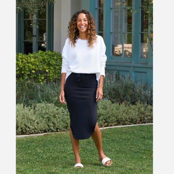 Frank & Eileen DONEGAL Unforgettable Tie Waist Skirt TRIPLE FLEECE Size: M Black - Picture 2 of 16